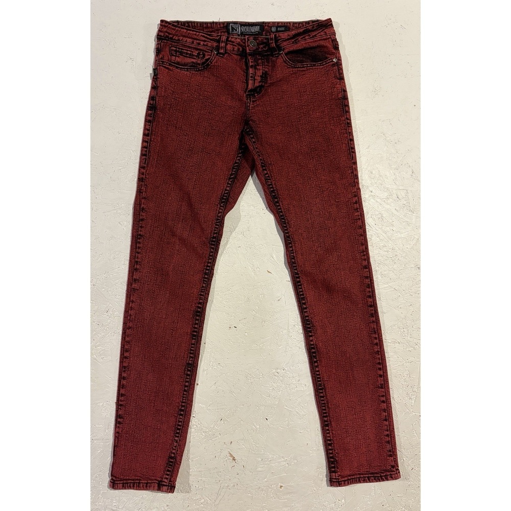 Social Collision Rude Skinny Jeans Red Black Acid Wash Punk Emo Denim 30x32